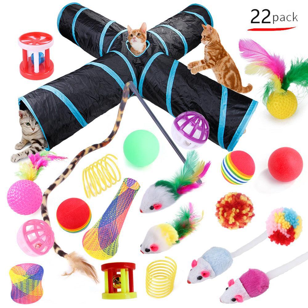 22-Piece Funny Cat Toy Set With Cat Tunnel - Interactive Pet Toys For Endless Fun-2